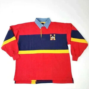 Vintage 90s Striped Colorblock Disney Mickey Mouse Long Sleeve Rugby Shirt